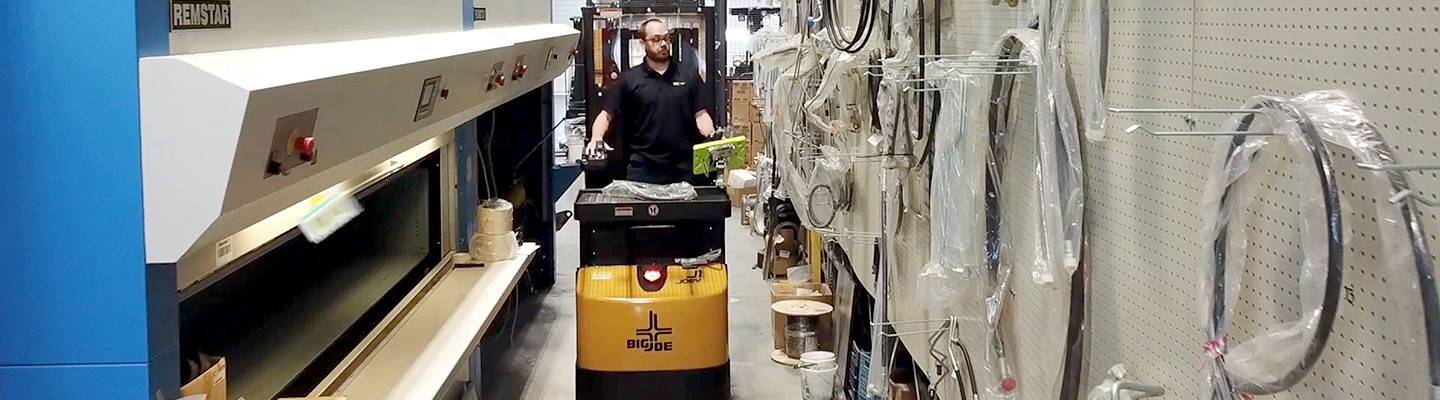 Big joe equipment in warehouse