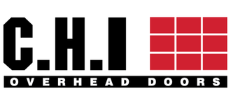 C.H.I. Overhead Doors logo with bold black text and a red grid design of nine squares on the right side.