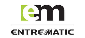 Entrematic logo with a stylized em above the word ENTREMATIC. The e is on a green square background, and ATIC features two diagonal lines resembling slashes.