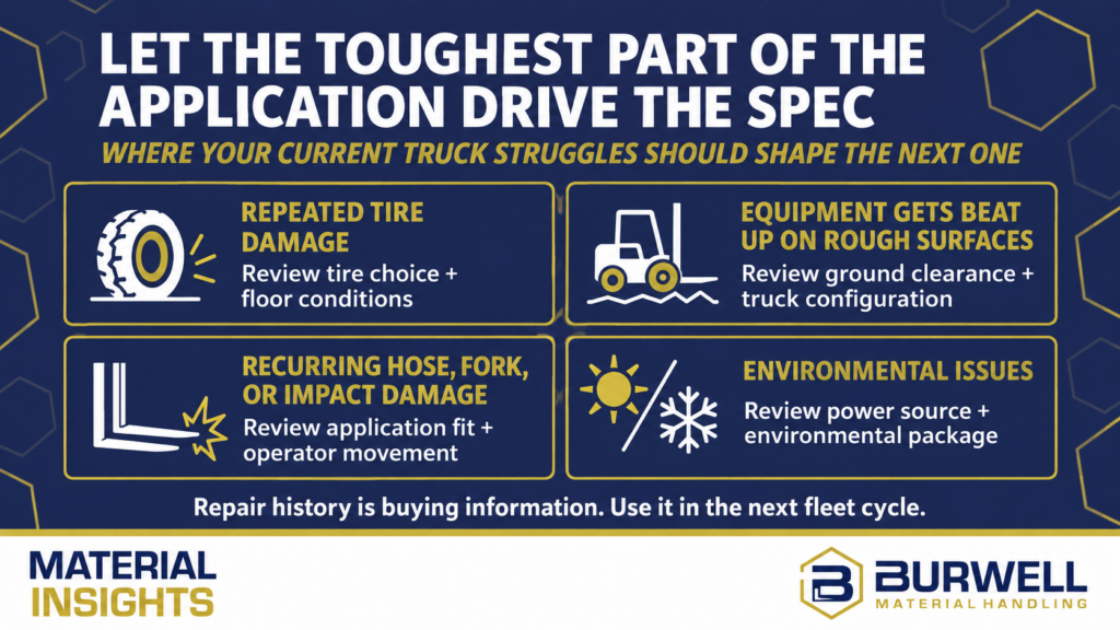 use the toughest part of the application to inform forklift specs
