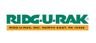 RIDG-U-RAK logo in green letters with a yellow box below showing RIDG-U-RAK, INC. NORTH EAST, PA 16428 in black text.