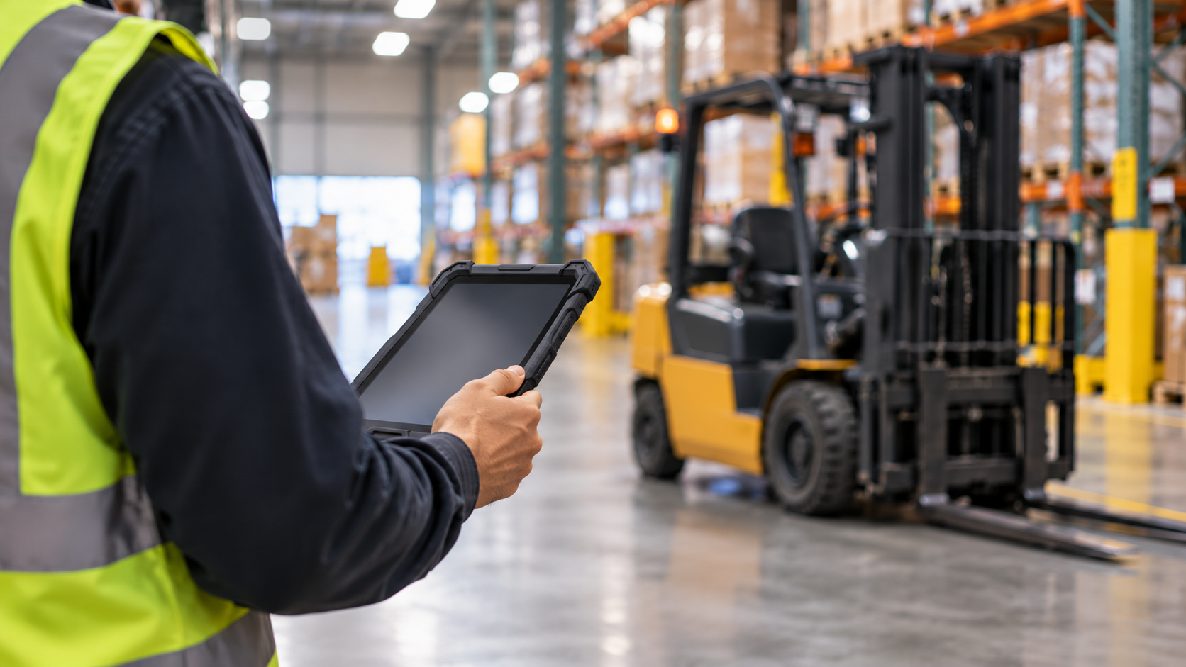 operator completes digital forklift pre-op inspection
